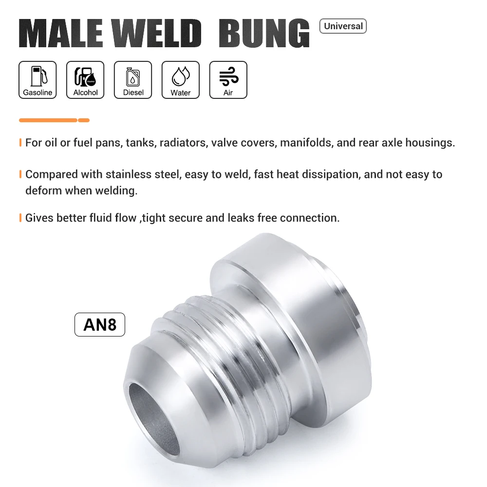 4PCS Aluminum AN8-AN Straight Male Weld Fitting Adapter Weld Bung Nitrous Hose Fitting Silver