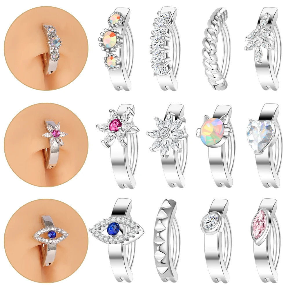 Zs 1Pc 14G Koperen Navel Ring Roze Kristal Navel Piercings Kat Bloem Buik Ringen Voor Vrouwen Navel Piercing Sieraden