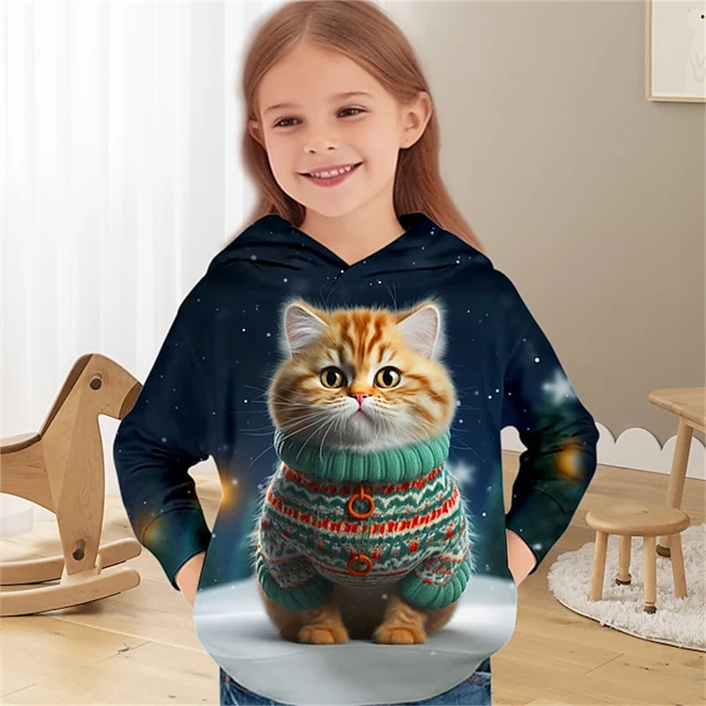 Pull À Capuche Unisexe 3D pour Enfant,Garçons Filles Sweat Mignon Chat