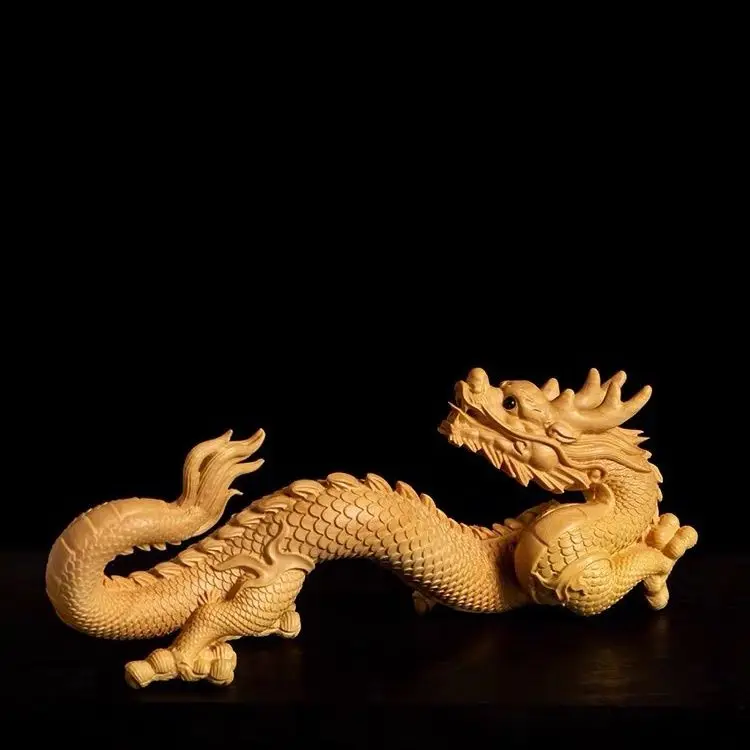 Boxwood Chinese Style Solid Wood Zodiac Dragon Handicrafts Living Room Wine Cabinet Office Wood Carving Ornaments Dragon