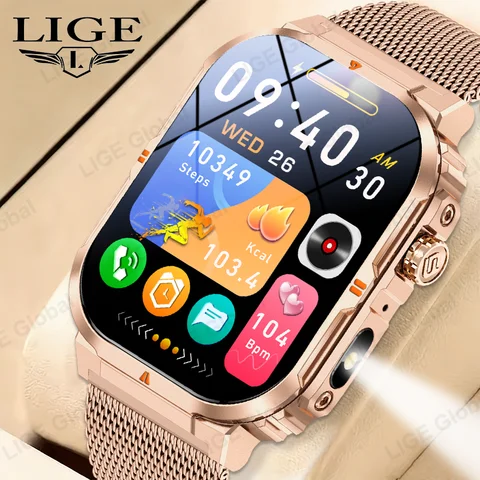 LIGE 2026 New Smart Watch Women 2.01" Screen BT Call Waterproof Sport Fitness Tracker Flashlight Lady Watches Smartwatch For Men