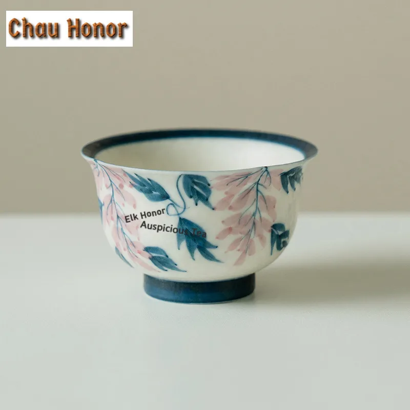 

50ml Hand-painted Wisteria Flower Teacup Creative Tea Bowl Water Jug Tea-tasting Smelling Cup Jianzhan Master Cups Tea Services