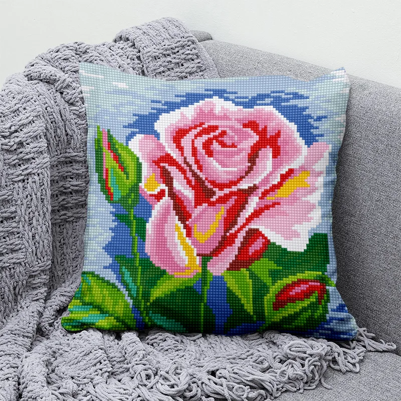 

Material for handcraft pillowcase cross stitch kits flower cushion mat throw pillow case tools embroidery yarn needlework 6CT