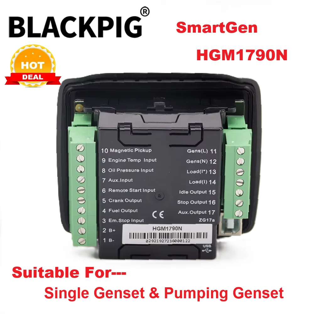 SmartGen HGM1790N Generator Controller Auto Start Stop Control Module LCD Display With USB Port For Single Genset Pumping Unit