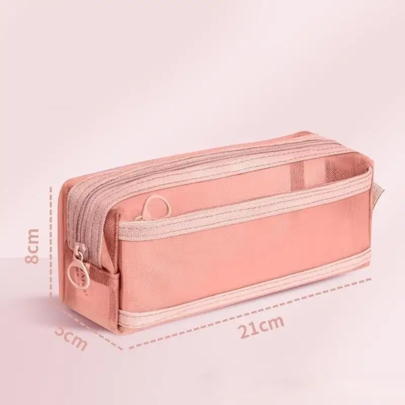 Multi Color Mesh Pencil Pouch Double Zipper Compartments Transparent Mesh Surface For Students School Office Stationery Storage