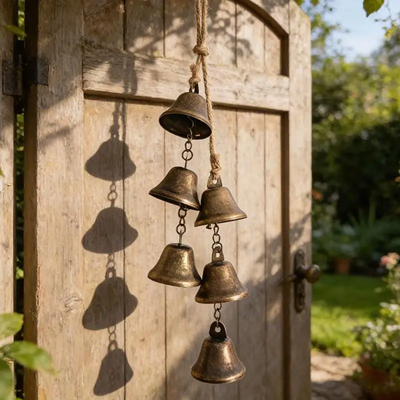 Vintage Brass Hanging Bells With Rustic Retro Design And Melodic Chime Perfect For Home Wall Decor Patio Garden Door Decoration