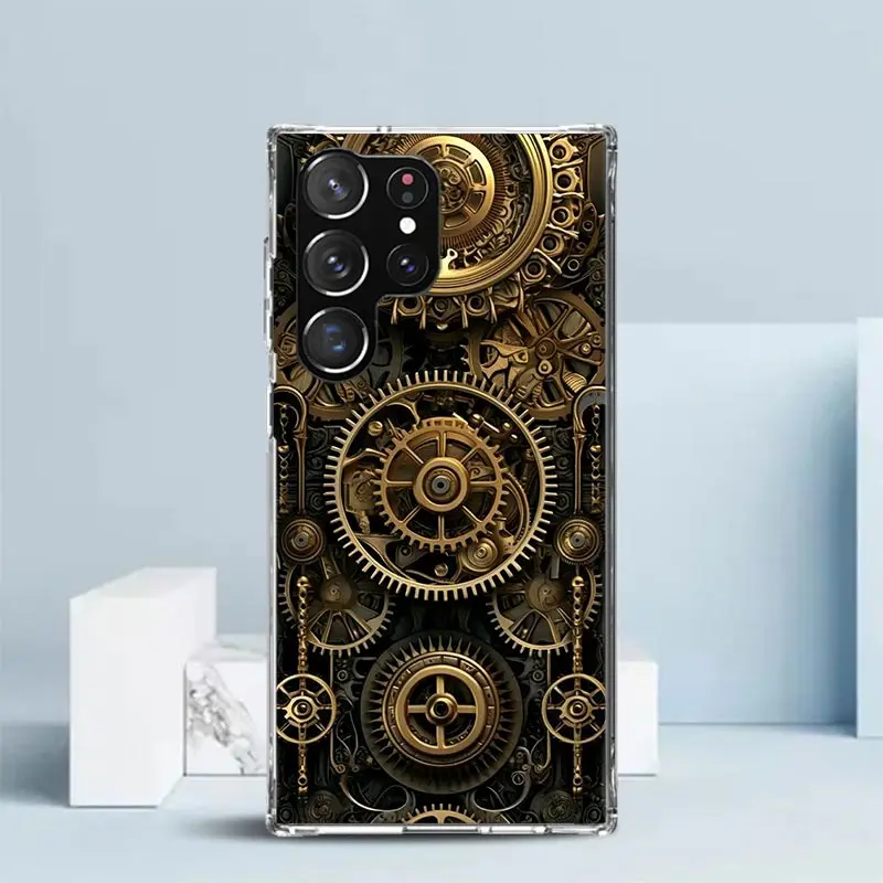 Steampunk Gear Mechanical Phone Case For Samsung Galaxy S22 S23 S24 Ultra S21 S20 FE S10 Plus S10E S9 S8 + S7 Edge Soft TPU Back