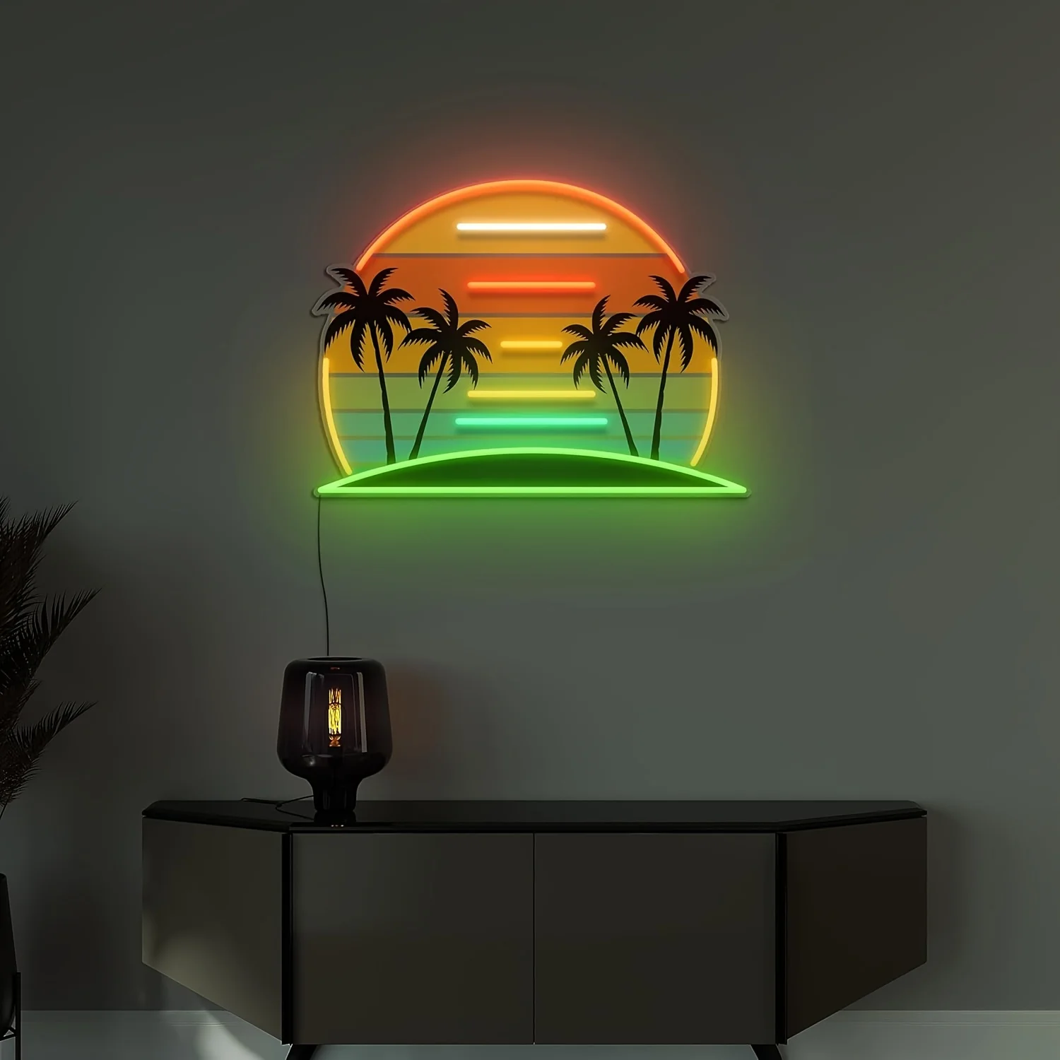 Tropical Sunset Palm Trees Neon Sign LED Neon Light for Seaside Home Vacation Home Bedroom Party Bar Club Decor USB Powered