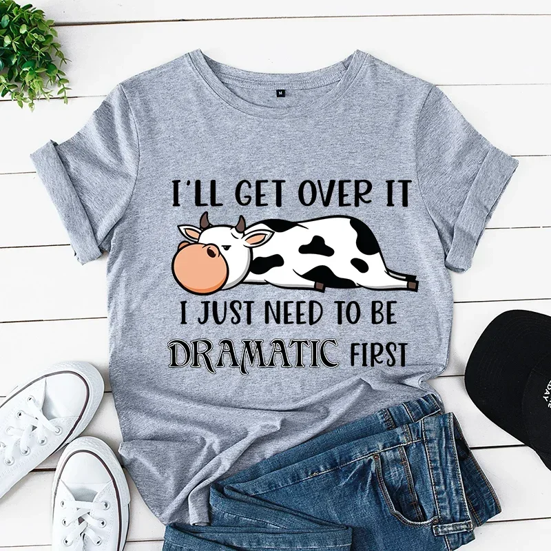 T-shirt vintage Sleepy Lazy Cow T-shirt per le donne Drammatico Graphic Top Abiti estivi Donna Harajuku Moda T-shirt Y2k Top