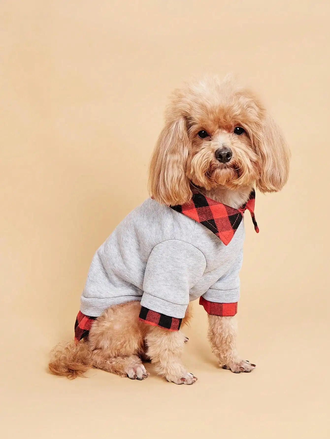Dog quadruped clothes, fake two piece pet jumpsuit, red Haig collar dog clothes, spliced hoodie pet clothes