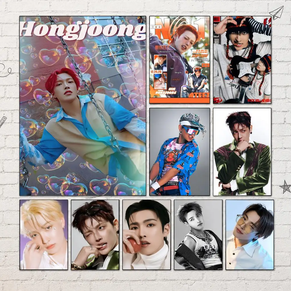 Kpop K-Kim Hongjoong ATEEZ Poster PP Self-Adhesive Waterproof Wall Decor for Bedroom,Living Room,Dorm,Bar Aesthetic Decor Gift