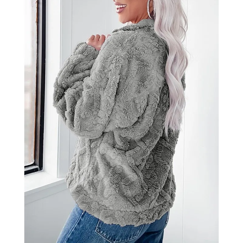 S-XXL جديد المرأة الخريف/الشتاء موضة بلون تحذير البلوفرات السيدات نصف سستة عادية كم طويل شعر هوديي