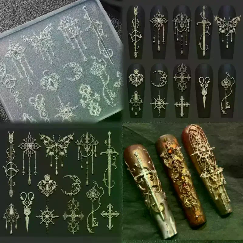 1 قطعة النمط الأوروبي الرجعية ثلاثية الأبعاد الإغاثة قالب من السيليكون ، الزهور الشفافة ربطة القوس فيونكة مسمار الفن سيليكون نحت قالب قالب القالب