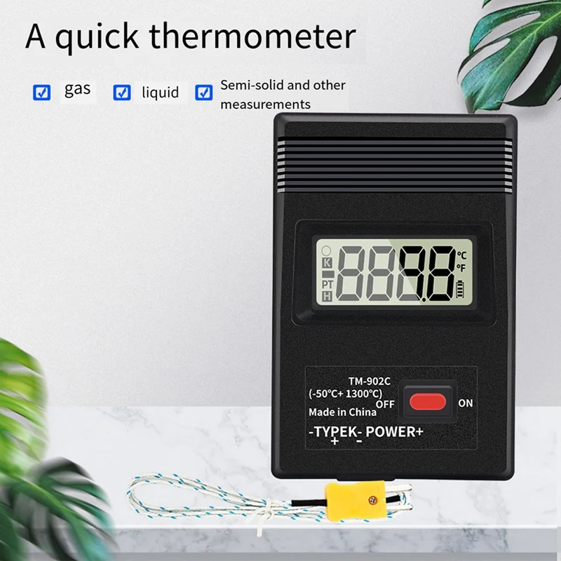 เครื่องวัดอุณหภูมิเครื่องวัดอุณหภูมิอุตสาหกรรม Thermodetector Meter TM-902C K ประเภทดิจิตอล LCD -50 ℃   ถึง 1300 ℃