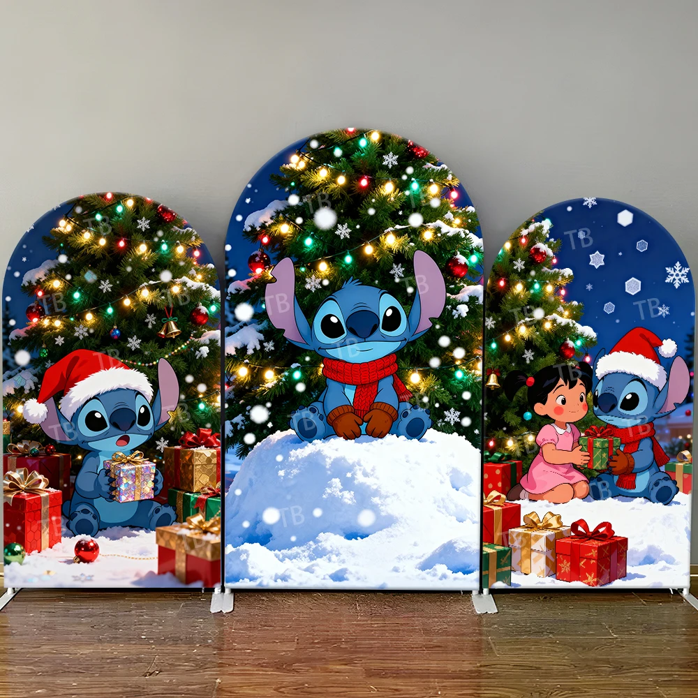 

Disney Stitch Christmas Arch Backdrop Cover Kids Party Decoration Photo Booth Props Festive Holiday Background Supplies
