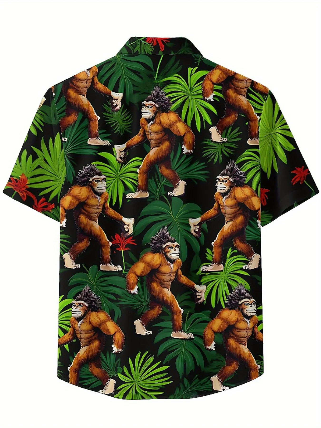 Kemeja Hawaii Ukuran Besar Pria Pola Sasquatch Klasik, Kemeja Berkancing, Pakaian Kasual Uniseks, Atasan Musim Panas