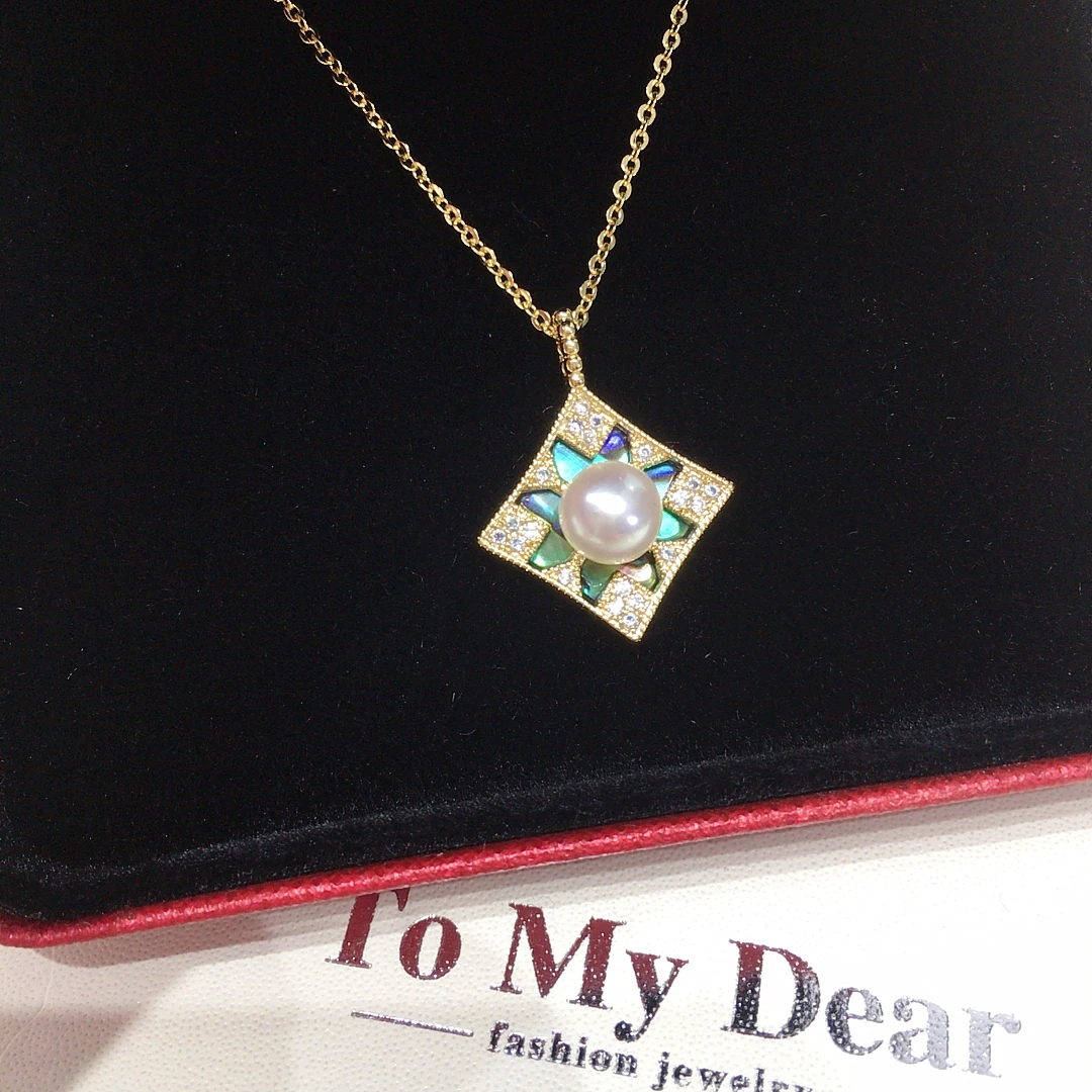 

ZHBORUINI Diamond Abalone Shell Freshwater Pearl Pendant Geometry High Jewelry Necklace Simple Fashion Gifts Zircon New Arrivals
