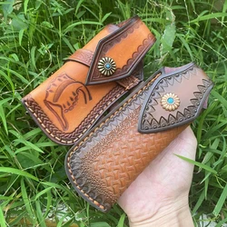 First Layer Genuine Cowhide Pocket Folding Small Straight Leather Case, Scabbard Sheath , Outdoor Hunt Cover Belt DIY