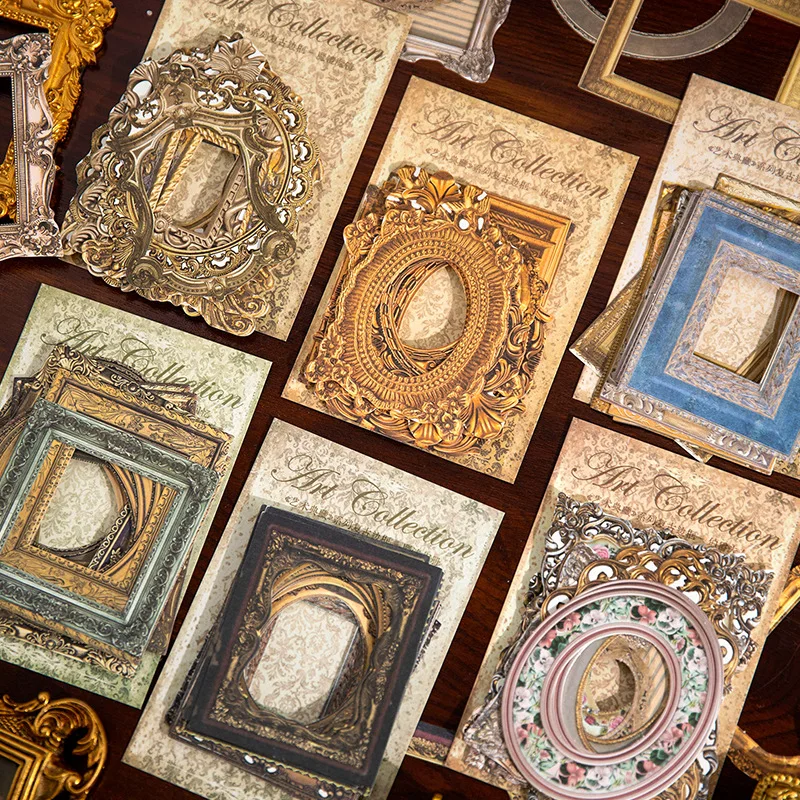 30Pcs Vintage Border Hollow Material Card Art Collection Retro Frame Handbook Collage Decorative Material Paper DIY