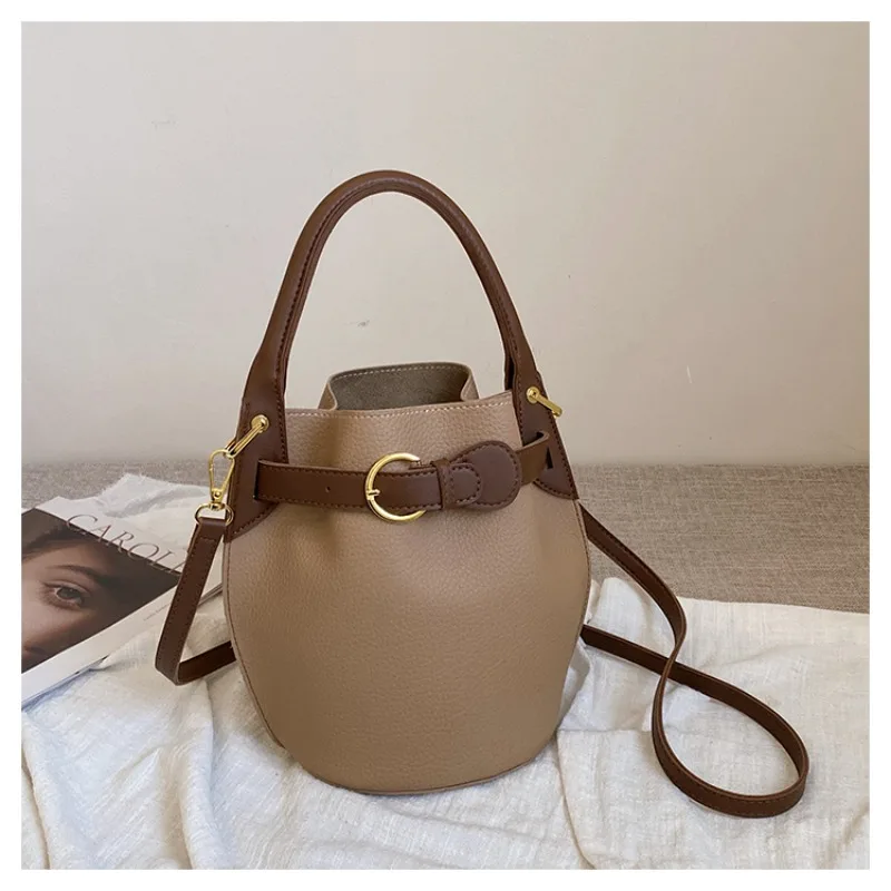 Simple Fashion Solid PU Bucket Shoulder and Crossbody Bags High Quality Versatile Sense of Luxury Handbags for Women 2024 New