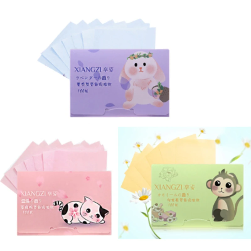 100pcs/bag Green Tea Face Blotting Paper Face Absorbent Oil Control Paper Wipes Oil Removal Absorbing Sheets Matcha Oily Make Up