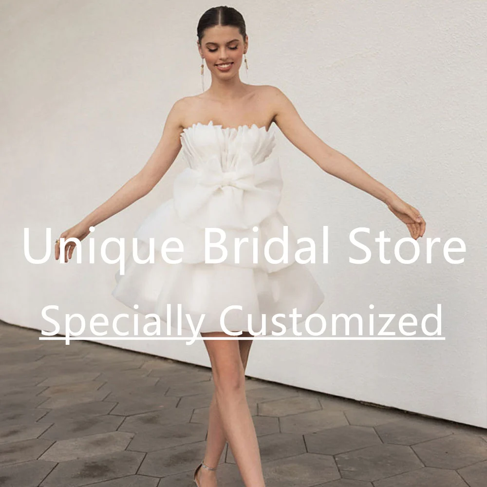 Customized Short Organza Wedding Dress Scalloped A-Line Backless With Bow Tiered Back Zipper Beautiful Mini New Design Bridal Dr