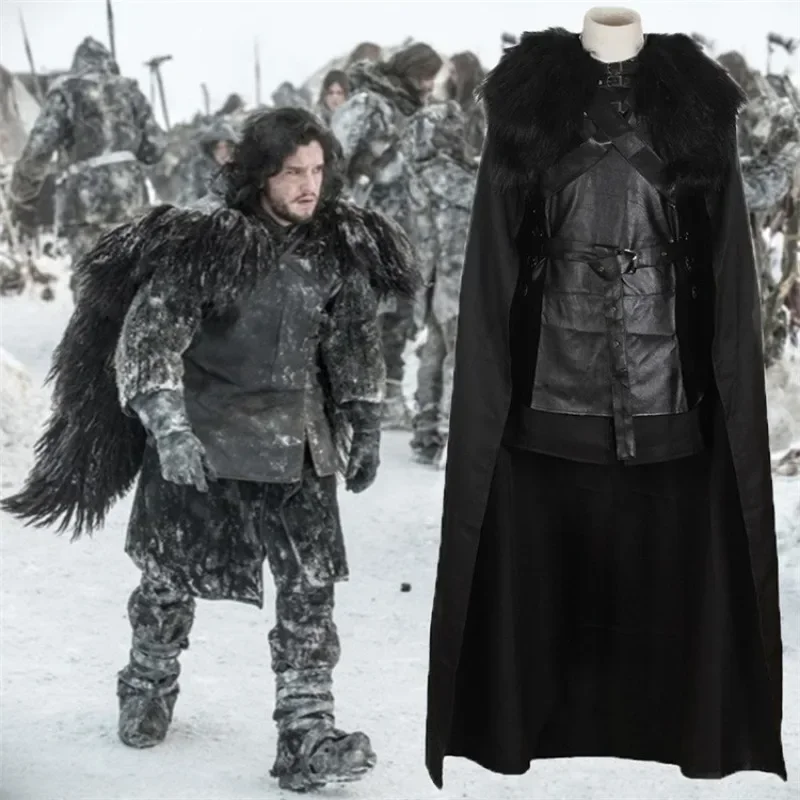 TV Jon Snow Cosplay Costume Adult Unisex Black Fight Uniform Suit Halloween Outfit Party Performance Role Play