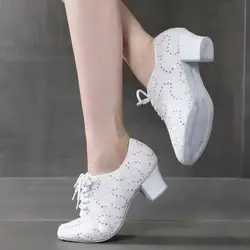 White Latin Dance Shoes Women Adult Indoor Soft Soles Professional Square Modern Dance Sneakers Women Jazz Dancing Shoes black