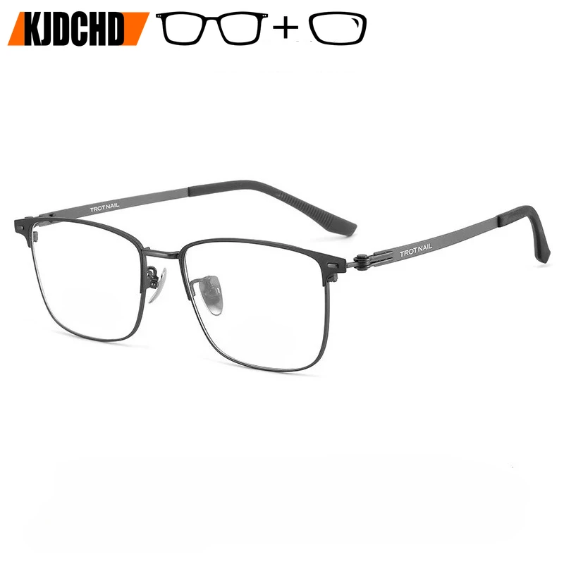 

KJDCHD Business Men's Optical Prescription Glasses Titanium Alloy Blue Light Blocking Photochromic Myopia Progressive Recipe