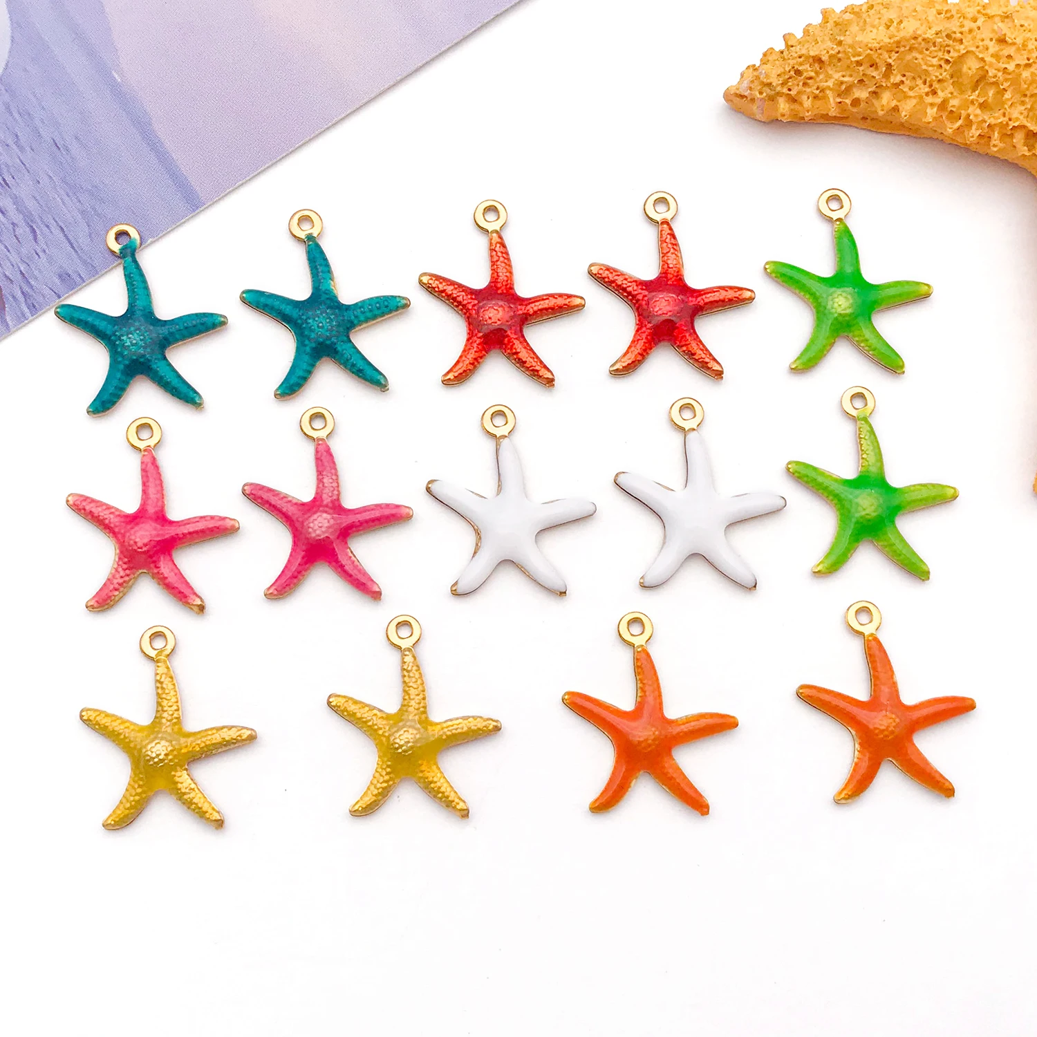 10pcs Stainless Steel Starfish Charms Enamel Marine Life Pendants for DIY Bracelet Necklace Earrings Jewelry Making Accessories