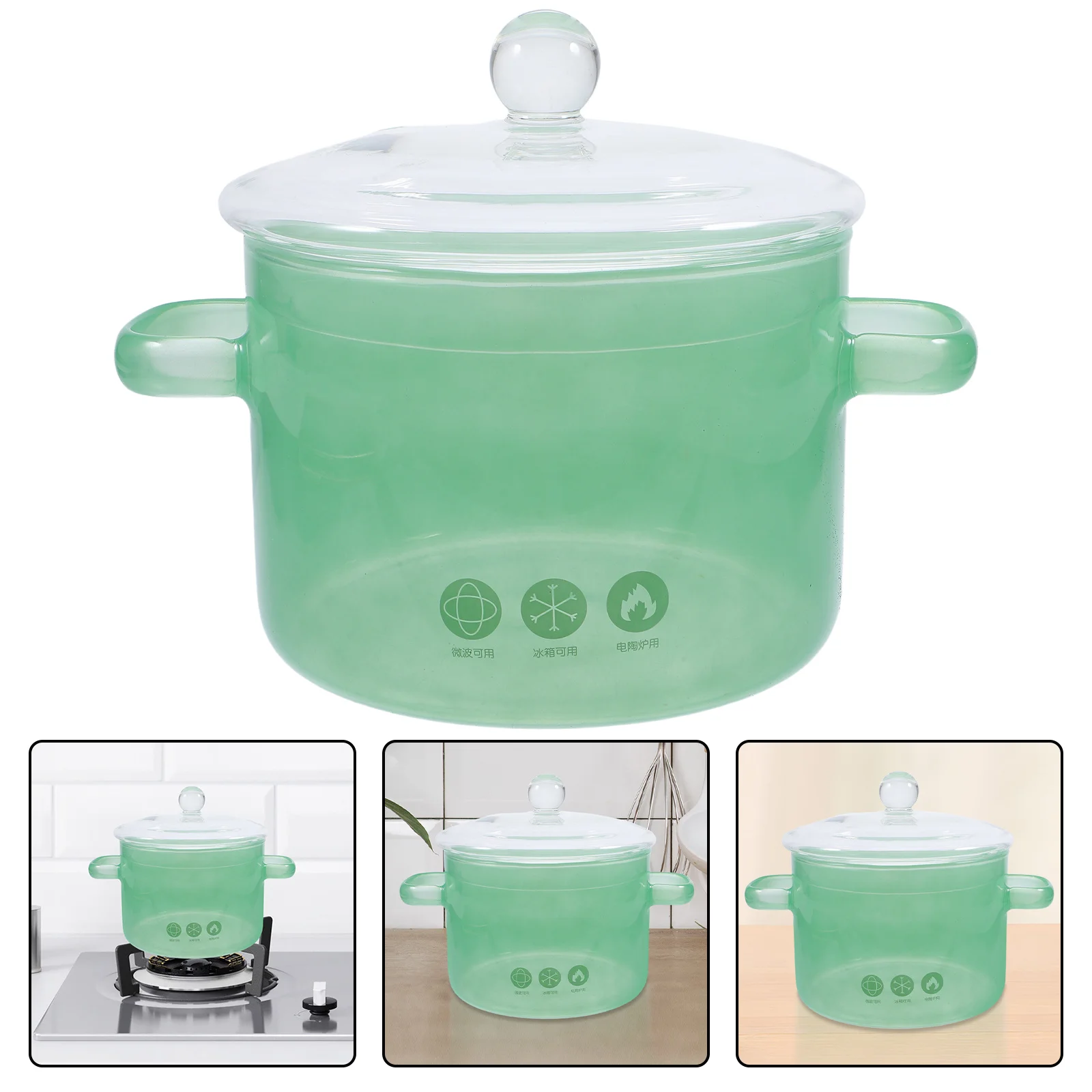 

Dual Handles Clear Glass Ramen Noodle Pot 1500ml Heat Resistant Stovetop Cooking Soup Glass Warm Soup Pot