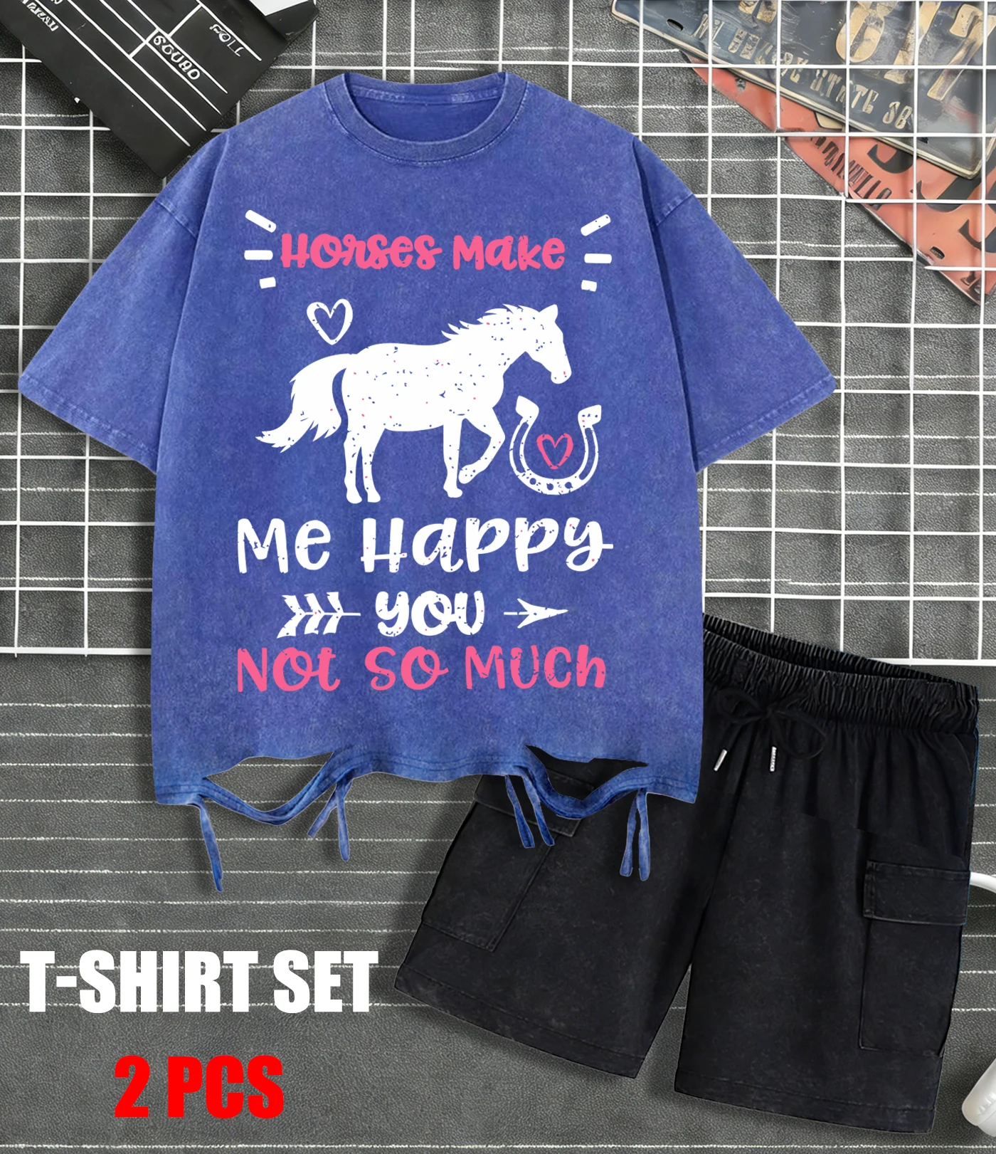 

Мужские футболки с принтом «Лошади меня делают счастливым», летние уличные футболки, повседневная свободная одежда с дырками, мягкие хлопковые мужские шорты с эффектом потертости