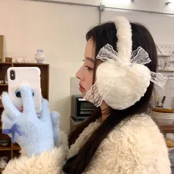 Winter New Japanese Sweet Girl Cute Earmuffs lace Bow Plush  Winter Warm Headwear Women Earplugs Cold Protection Love ear muffs
