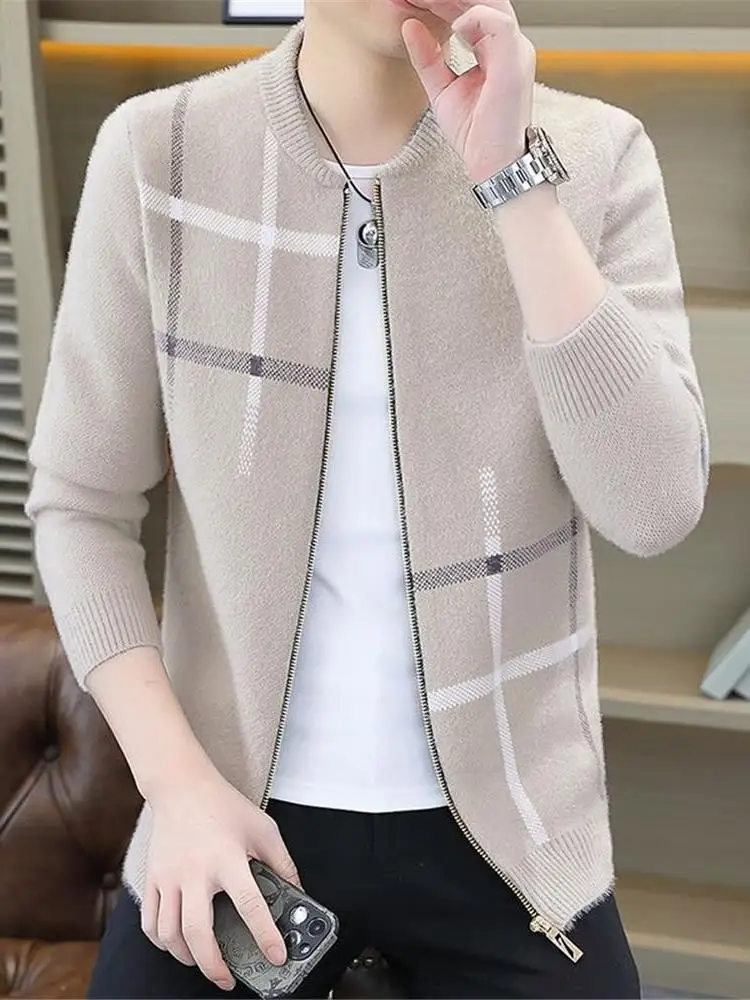 

Slim Fit Men's Cardigan Sweater Baseball Collar Knittedwear Faionable Personalized Water Rabbit Fur Jaet Spring Autumn