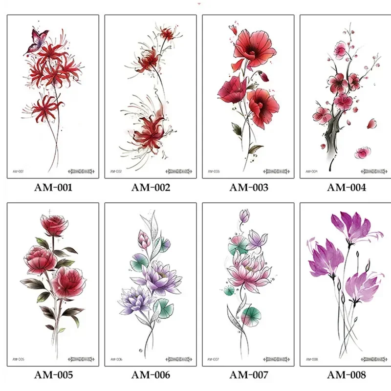 Hotwife Fake Long-time Timchapel Tattoo Temporary Waterproof Stickers Sexy Girls Red Flower Body Art Ephemeral Tattoos for Women