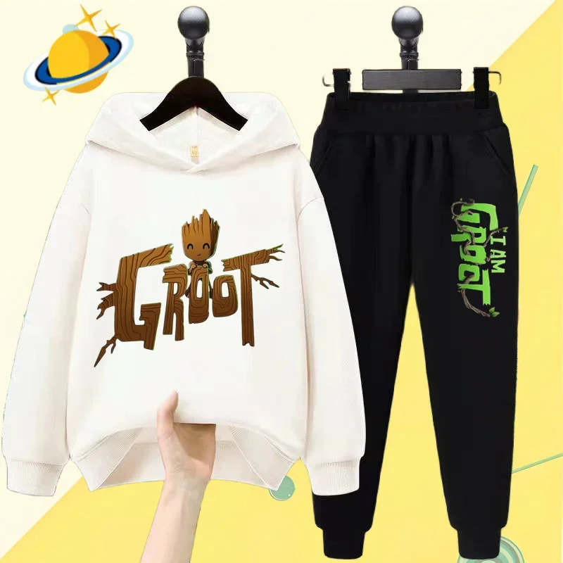 Groot Cartoon children hoodie set Marvel cartoon print Autumn/Winter long sleeve sweatshirt Boy girl Kawaii casual top gift