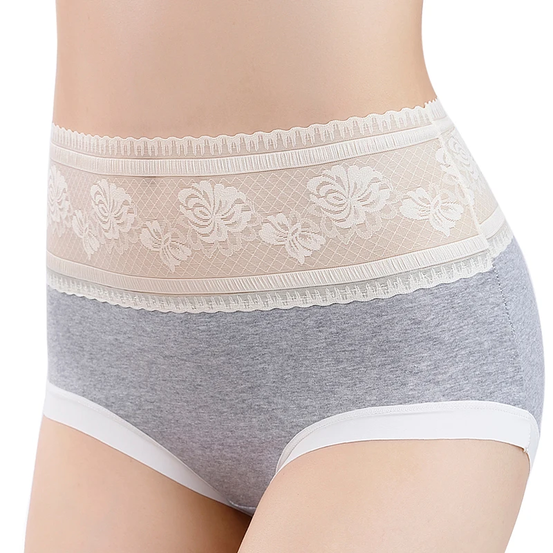

1Pcs High Waist Underwear Women's Cotton Panties Sexy Lace Briefs Plus Size Calcinhas Floral Lingeries transparent Soft Panties
