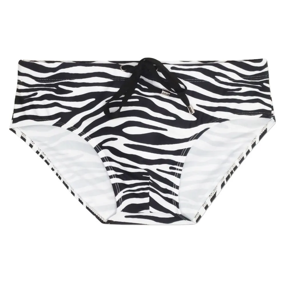 

European and black and white irregular zebra striped swimming trunks\ close-fitting fashion foreign trade beach briefs UXH312