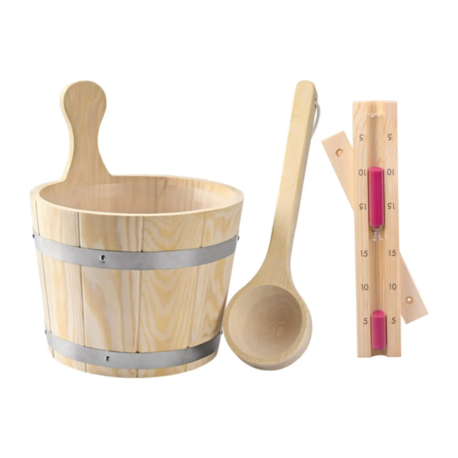 Wooden Sauna Bucket Wood Bucket Versatile Sauna Accessories Sand Timer Barrel Water Bucket for Steam Room Bathroom Men Women