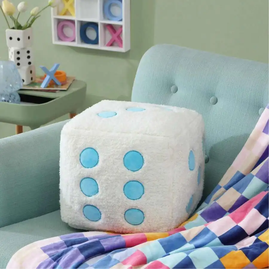 10.5' X 10.5' Blue & White Dice Decorative Pillow, Teens And Young Adults