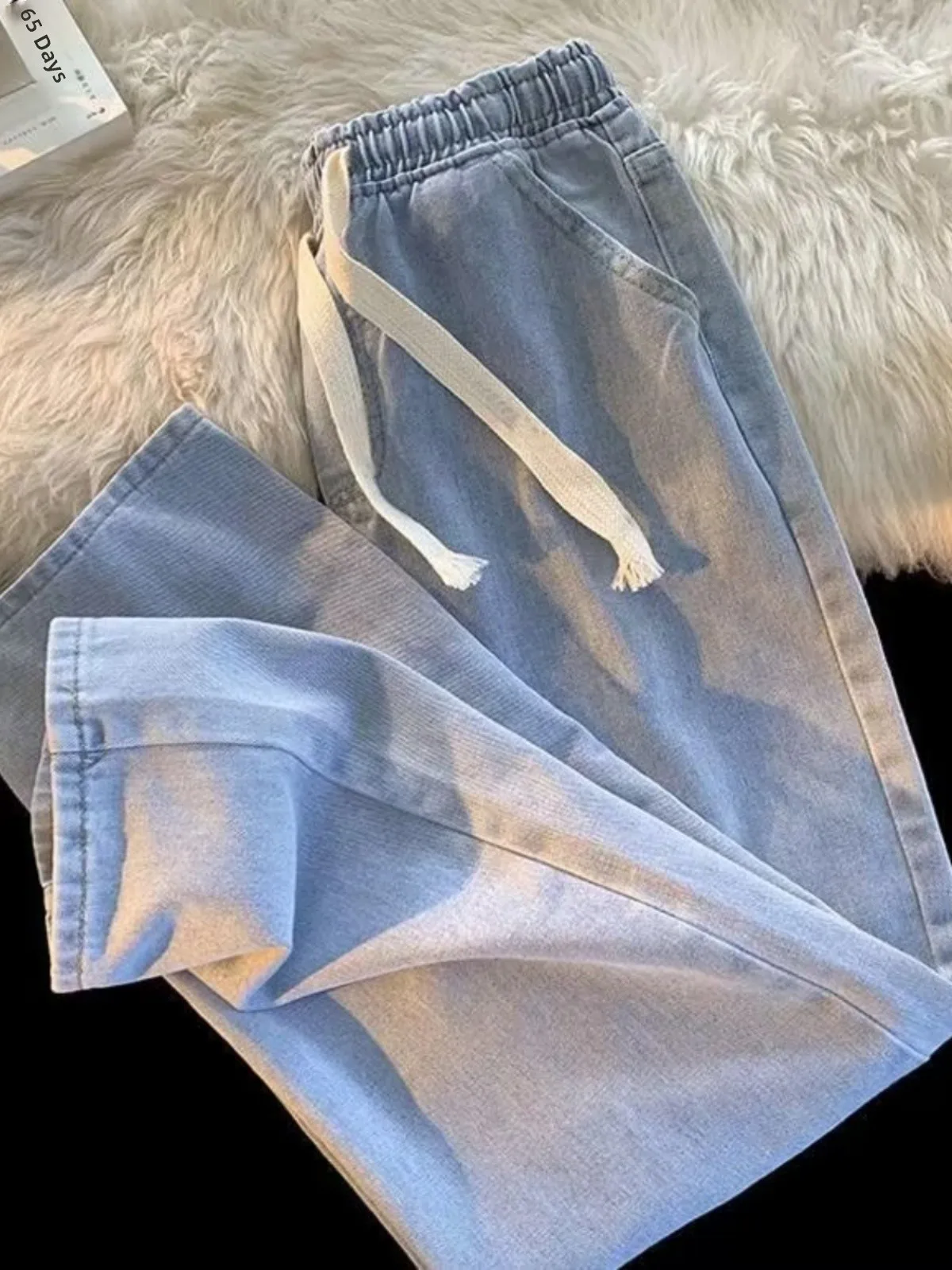 남성용 캐주얼 스트레이트 레그 진, 끈이 있는 신축성 있는 허리, 건설 작업용 내구성 있는 와이드 레그 작업복 바지