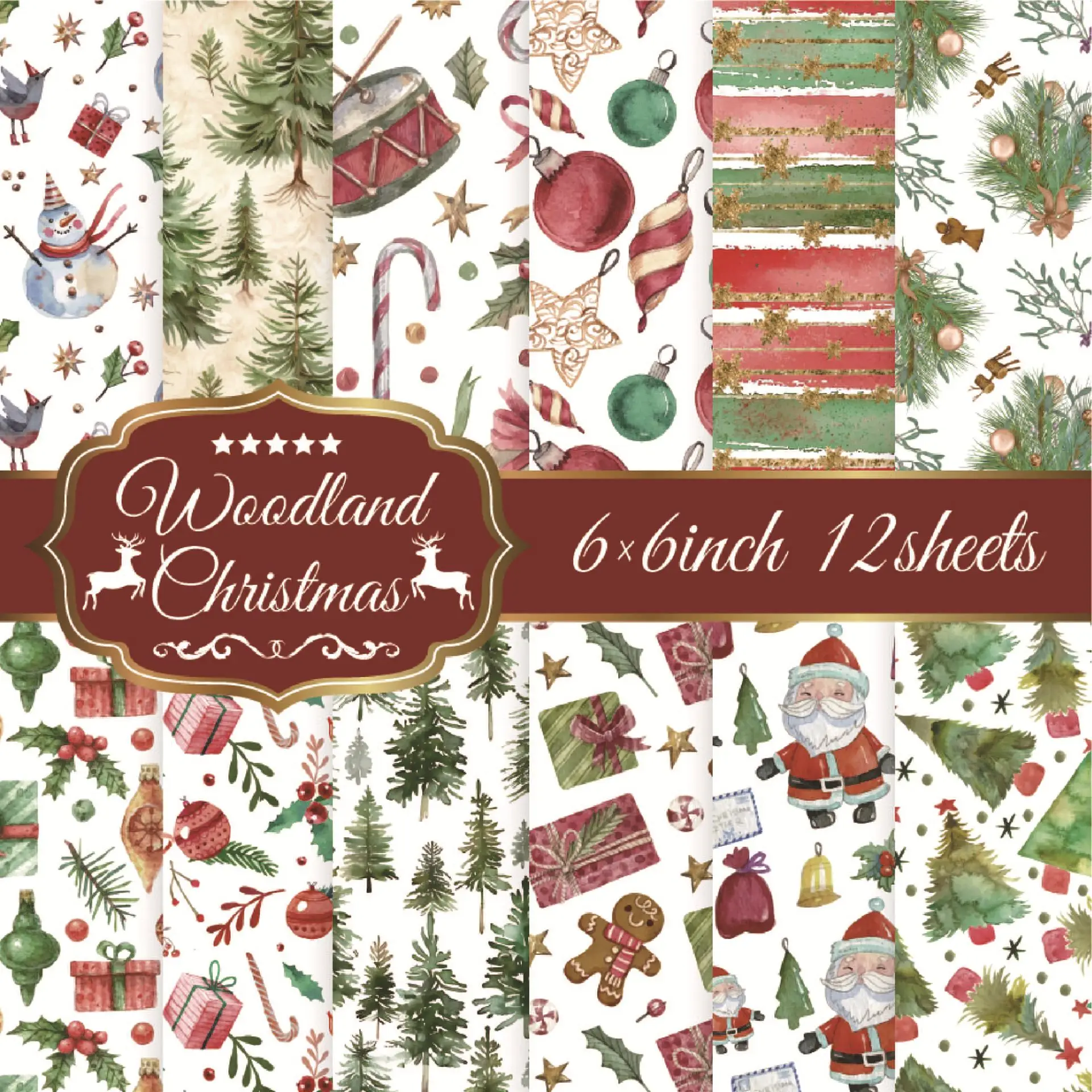 New Christmas Scrapbook Paper DIY Handmade Craft Paper Watercolor Floral Pattern Journal Sticker Decoration Stationery Supplies