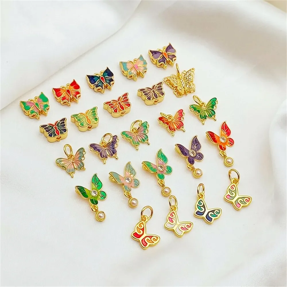 

18-каратное позолоченное циркониевое масляное подвеска-бабочка с бусинами, эмалированная перегородчатая тканая веревка, ювелирные изделия, браслет «сделай сам» с бусиной