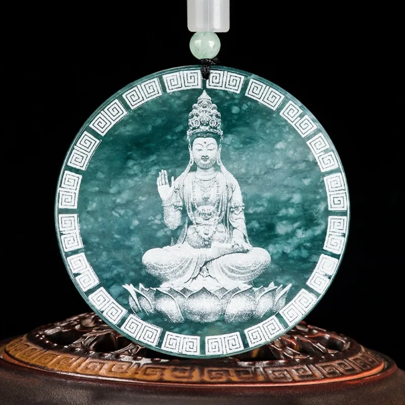 

Real Natural Grade A Jade Jadeite Men Women Lucky Lotus Buddha Guanyin Round Pendant
