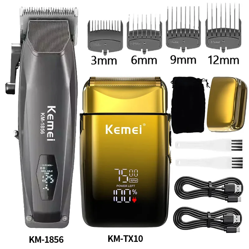 Máquina de Cortar Cabelo Kemei Km-1856 Km-1995 Km-TX10, Cortador de Cabelo Sem Fio Recarregável para Barbeiro