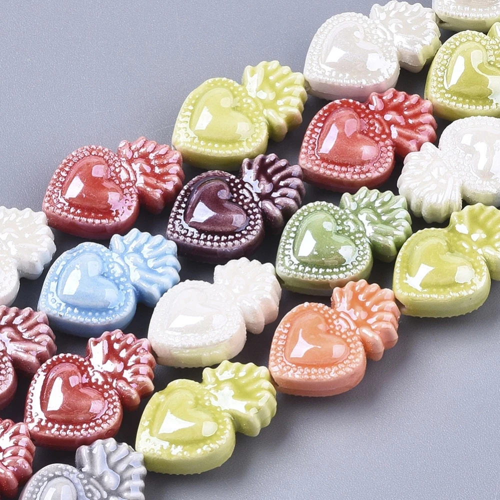 10pcs Handmade Porcelain Heart Beads Bright Glazed Porcelain Style Beads for jewelry making DIY Decor Accessories,Mix Color