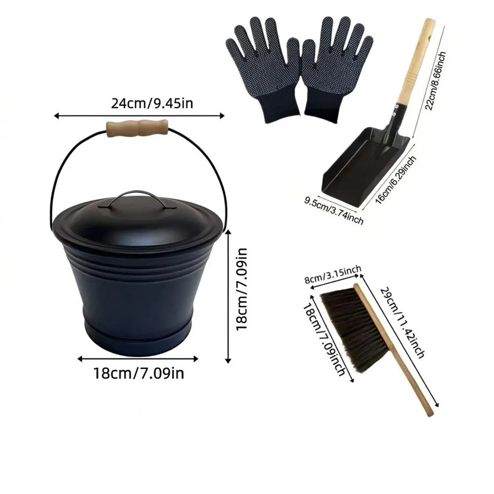 For Ultimate Fireplace Ash Bin Set Includes Shovel Brush And Gloves Easy Ash Cleaning Home Tool Fire Stove Maintenance Accessory