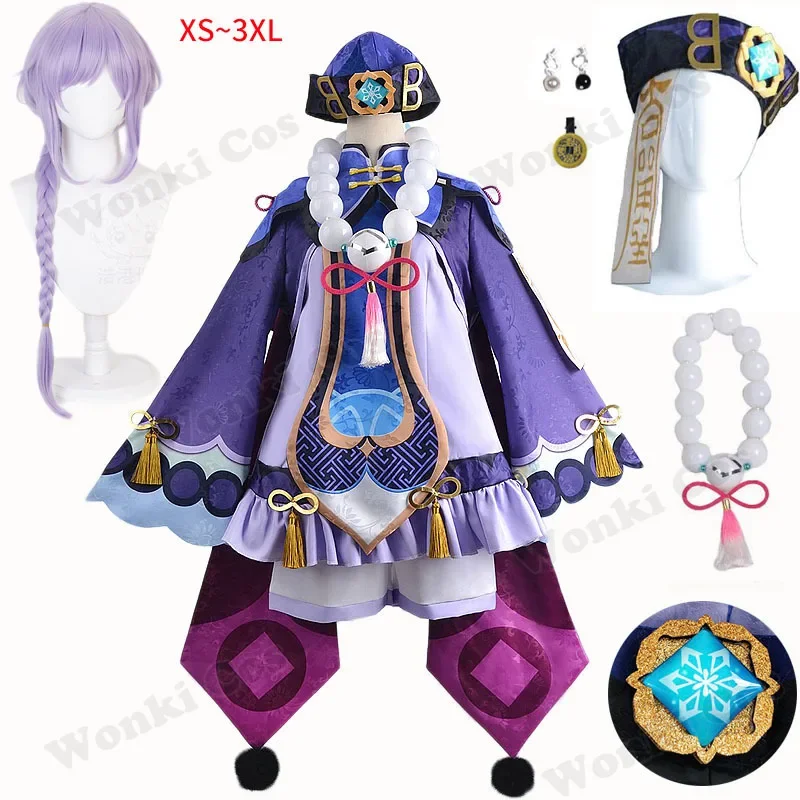 

Impact Qiqi cosplay costume Qi cosplay wig zombie girl Loli dress full set with Hat party cosplay costume