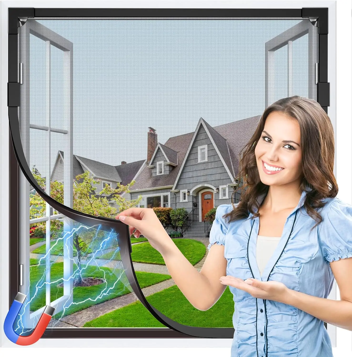 Magnetic Self-Adhesive Mosquito Screen, Heavy-Duty Automatic Shut-Off Magnetic Window, No-Drill Invisible Mesh Window Net
