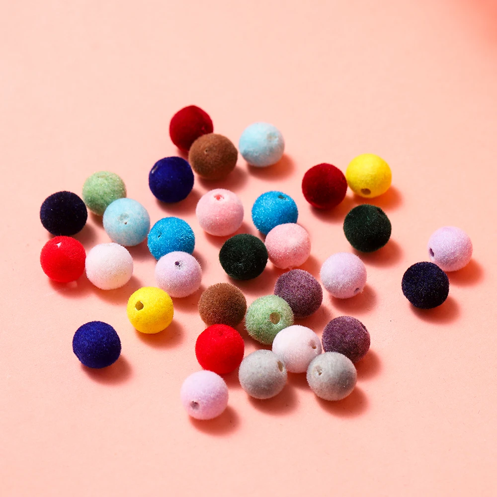 30Pcs 8/10mm Colorful Acrylic Flocking Velvet Round Ball Beads for Necklace Bracelet Earring DIY Jewelry Making Accessories